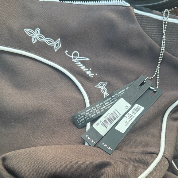 AMIRI Chocolate Brown Track Jacket with White Trim